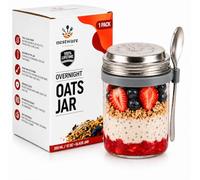Nestware Kitchen Overnight Oats Jar with Spoon [1-Pack] - 350ml Glass Breakfast Container with 50g Measuring Lid - Leak Proof Seal - For Chia, Yoghurt, Oatmeal & Meal Prep