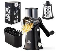 Nestware Kitchen Rotary Cheese Grater 5 Blade Cheese Shredder Reinforced Suction & 5 Interchangeable Drums - Easy to Use, Vegetable Chopper - Black