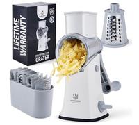 Nestware Kitchen Rotary Cheese Grater 5 Blade Cheese Shredder Reinforced Suction & 5 Interchangeable Drums - Easy to Use, Vegetable Chopper (White)