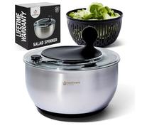 Nestware Kitchen Stainless Steel Salad Spinner, Lettuce, Vegetable & Fruit Dryer, 5L Capacity, Non-Slip Base (304 Stainless Steel - Black)