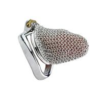 Net Chain Ventilated Stainless Steel Chastity Cage with Spiked Anti-Escape Ring Ergonomic Design Chastity Device Easy to Wear Adult Male SM Penis Exercise Sex Toys - Curved Ring 55mm