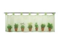 Net Curtain Herb Pots, Curtain with Printed Motif for Spring and Summer, Modern Transparent Bistro Curtain for the Kitchen with Loops, Green, 45 x 120 cm