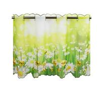 Net Curtain Summer Meadow for the Kitchen, Green Bistro Curtain, Modern and Semi-Transparent Curtain for Spring and Summer, 45 x 85 cm