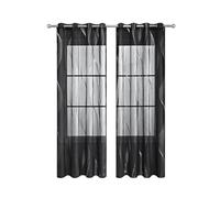 Net Curtains 1 Panels, Sheer White Curtains for Living Room/Bedroom, Black Voile Curtains with Silver Wave Printing, Suitable for Rods with Diameter Less Than 4cm