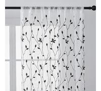 Net Curtains for Windows 2 Panels Semi Sheer Privacy Rod Pocket Embroidered Leaf Patterned Voile Curtain Panel for Living Room Bedroom Kitchen Cafe Window Door