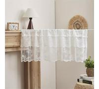 Net Curtains Modern, Bistro Curtain, White Lace, Half Curtains, Window, Christmas Curtains, Bistro, Transparent, Panel Curtains, Country House Style, Short, for Kitchen, with Fur Ball (W x H 175 x 45