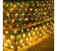 Net Mesh String Lights, Waterproof 204LED 3m*2m 8 Modes Solar String Lights Christmas Tree-wrap Wedding Decorative Lights for Window Wall Sweetheart Table Background Camping Beach (Warm White)