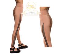 Net Overlay Leggings by Wolford Large Caramel Black Elastic Pants with Net