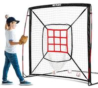 NET PLAYZ 5' x 5' Baseball & Softball Practice Hitting & Pitching Net Similar to Bow Frame, Great for All Skill Levels, Pop up/Easy Fold up/ Fiberglass Frame, Light Weight, Portable, Black