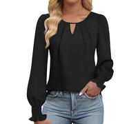 Net Tops for Women Womens Long Sleeve Tops Business Casual Blouses Basic Loose Fit V Neck Work Shirt 2024 Fall Clothes Outfits Womens Floaty Tops (Black, XL)