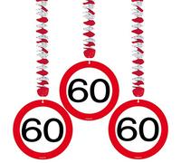 NET TOYS 60th birthday hanging swirls traffic sign decorative paper spirals road sign Swirl decorations paper ceiling hanging deco anniversary jubilee streamer jubilee articles Rotor coil