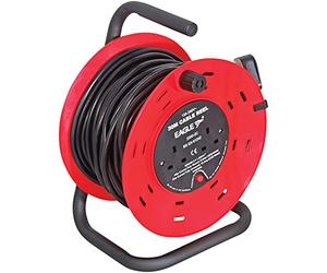 Netagon 2 Gang UK Plug 30M Cable Lead Garage & Home Red/Black Extension Reeler Real with Stand, Carry Handle and Reset Button