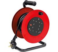 Netagon 4 Gang UK Plug 15M Cable Lead Garage & Home Red/Black Extension Reeler Real with Stand, Carry Handle and Reset Button