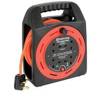 Netagon 4 Gang Way Power Outlet UK Plug Squared Cassette 15M Long Extension Reel Cord Lead with Integrated Carry Handle and Overload Protection