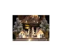 Netagon Battery Powered Wooden Light Up Festive Scene in Light Beige Netagon Light Beige