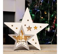 Netagon Christmas Battery Powered Light Up Wooden Christmas Star Ornament