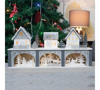 Netagon Christmas Battery Powered Wooden Light Up Festive Scene Ornament- Large