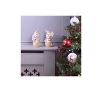 Netagon Festive Christmas Ceramic Light Up Snowmen Decoration Ornaments - Pair in Off-White Netagon Off-White