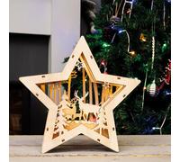 Netagon Home Decoration Battery Powered Wooden Light Up Christmas Star Ornament