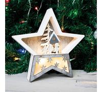 Netagon Home Festive Battery Powered Wooden Light Up Christmas Star With Internal Led's