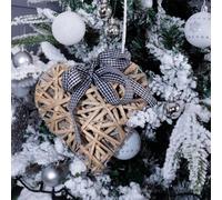 Netagon Home Festive Light Grey Wicker Christmas Heart Ornament