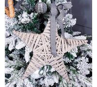Netagon Home Festive Natural Wicker Christmas Star Ornament- Light Grey