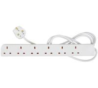 Mercury 6 Gang Extension Lead 2m UK, 6 Way Multi Plug Extension Sockets, 13A Power Strip, Wall-Mountable, Safe Electrical Extension Cable 2 Metres, BS1363/A Compliant
