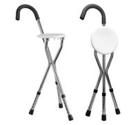 Netagon Mp Essentials Lightweight Portable Folding Walking Stick With Chair Seat Cane With Anti Slip Rubber Feet And Adjustable Height