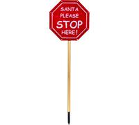 Outdoor LED Festive Christmas Light Up Santa Stop Here Sign with Timer and Battery Operation Netagon Red One Size