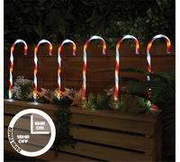 Electrovision Xmas Haus Outdoor LED Light Up Candy Cane Stake Lights set of 6 Battery Operated With Timer for Festive Christmas Decoration with Light