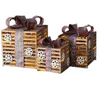 Netagon Set of 3 Indoor Home Under Tree Decorations Light Up Illuminated LED Gift Boxes Box Set with Bow Detail (Glitter Red Tartan Design Ribbon)