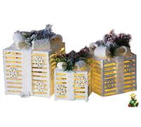 Netagon Set of 3 Indoor Home Under Tree Decorations Light Up Illuminated LED Gift Boxes Box Set with Bow Detail (White Frosted Snow Ribbon)
