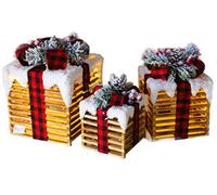 Netagon Set of 3 Indoor Home Under Tree Decorations Light Up Illuminated LED Gift Boxes Box Set with Bow Detail (Red Tartan Design Ribbon)