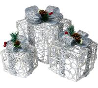 Netagon Set of 3 LED Light Up Battery Operated Christmas Boxes With Timer- Silver Netagon Silver