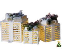 Netagon Set Of 3 Under Christmas Tree Festive Battery Operated Led Light Up Presents Gift Boxes- Frosted White