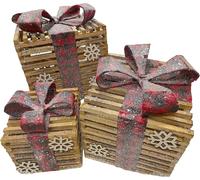 Netagon Set of 3 Under Christmas Tree Festive Battery Operated LED Light Up Presents Gift Boxes- Glitter Red Tartan Design Netagon Red