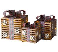 Netagon Set Of 3 Under Christmas Tree Festive Battery Operated Led Light Up Presents Gift Boxes- Red Glitter Tartan