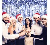 Netagon Shimmer Tinsel Curtain Reindeer Christmas Tree Design 2M X 1M Blue