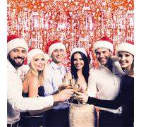 Netagon Shimmer Tinsel Curtain Reindeer Christmas Tree Design 3M X 1M Red