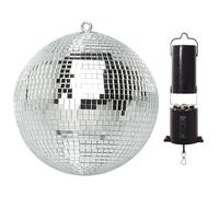 Netagon Silver Mirrored Disco Ball with Hanging Ring Lightweight Ceiling Hanging Mirror Ball for Disco Halloween Christmas Birthday Party + Rotating Motor (with BLACK Rotating Motor, 200mm | 8")
