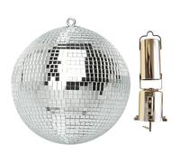 Netagon Silver Mirrored Disco Ball with Hanging Ring Lightweight Ceiling Hanging Mirror Ball for Disco Halloween Christmas Birthday Party + Rotating Motor (with SILVER Rotating Motor, 300mm | 12")