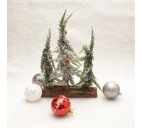 Netagon St Helens Home And Garden Decorative Snow Topped Mini Christmas Tree Display On Log
