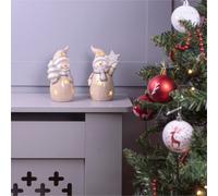 Netagon St Helens Home And Garden Festive Ceramic Light Up Christmas Snowmen Ornament - Pair