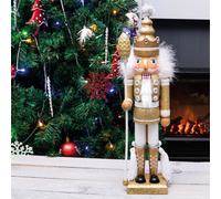 Netagon St Helens Home And Garden Gold & White Nutcracker With Staff Christmas Decoration Ornament