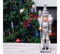 Netagon St Helens Home And Garden Silver Nutcracker With Staff Christmas Decoration
