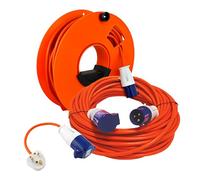 Netagon Travel Kit Heavy Duty Extension Lead Cable with Reel & Hook Up Adaptor | 240V 16a Mains Power | Ideal for Camping Caravan Campervan & Motorhome (25M Extension Lead with Cable Reel, UK Hook Up)