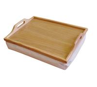Netagon Wooden Breakfast, Food, Laptop Table Lap Tray With Cushion Bean Bag (Plain Beige)
