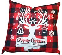 Netagon Xmas Haus Christmas Themed Cushion Plaid Stag Red/black Linen