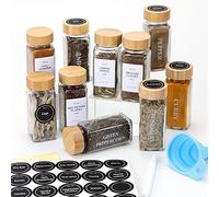 NETANY 24 Pcs Glass Spice Jars with Bamboo Lids, 4 oz Glass Jars with Minimalist Farmhouse Spice Labels Stickers, Collapsible Funnel, Seasoning Storage Bottles for Spice Rack, Cabinet, Drawer