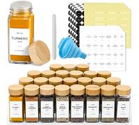 NETANY 36 Pcs Glass Spice Jars with Bamboo Lids, 4 oz Glass Jars with Minimalist Farmhouse Spice Labels Stickers, Collapsible Funnel, Seasoning Storage Bottles for Spice Rack, Cabinet, Drawer